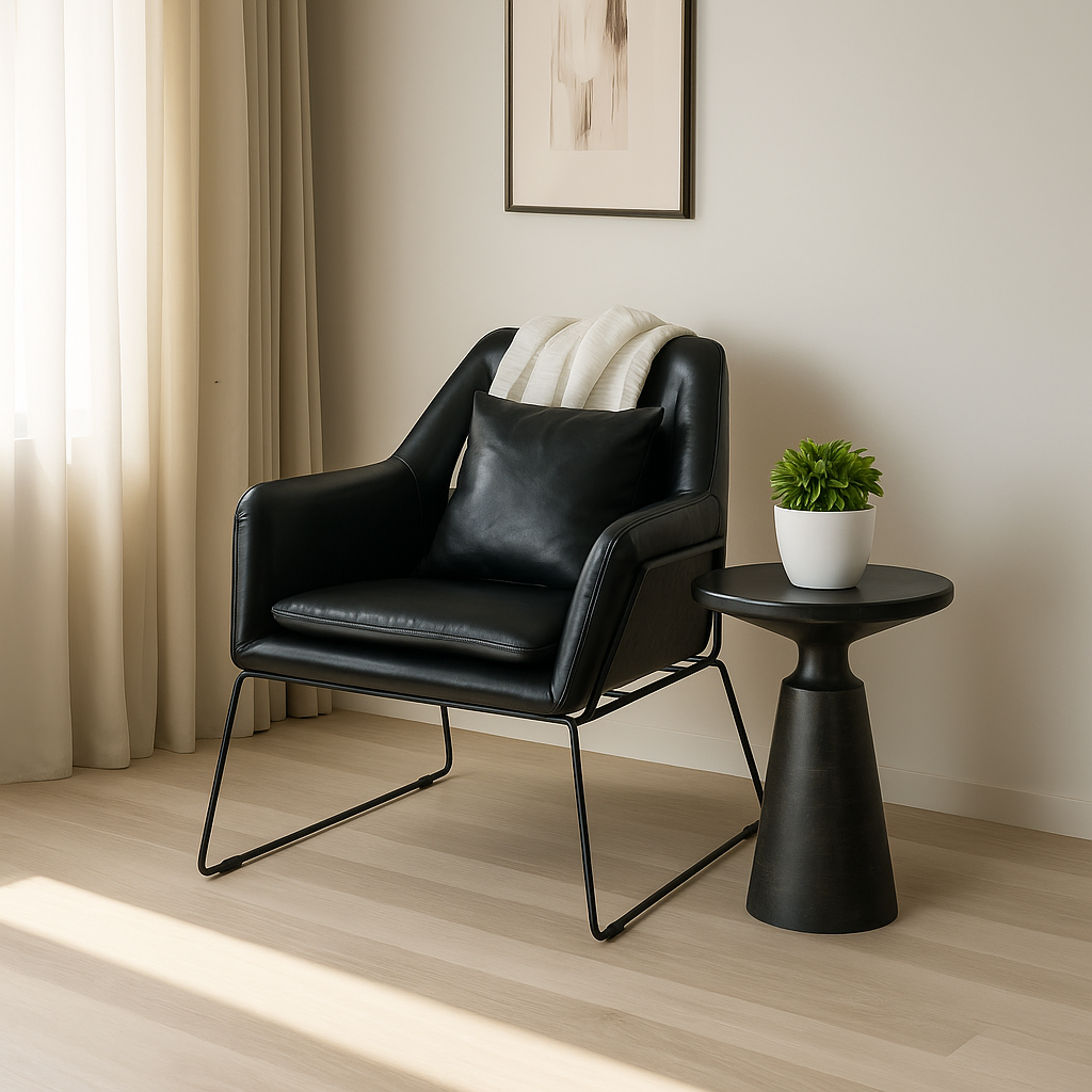 STREAM Leather Lounge Chair, Black, 35"