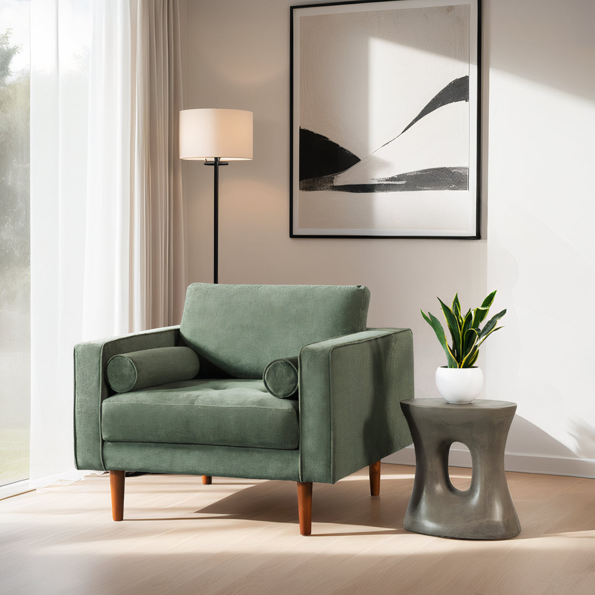 VERA Fabric Lounge Chair, Green, 37"