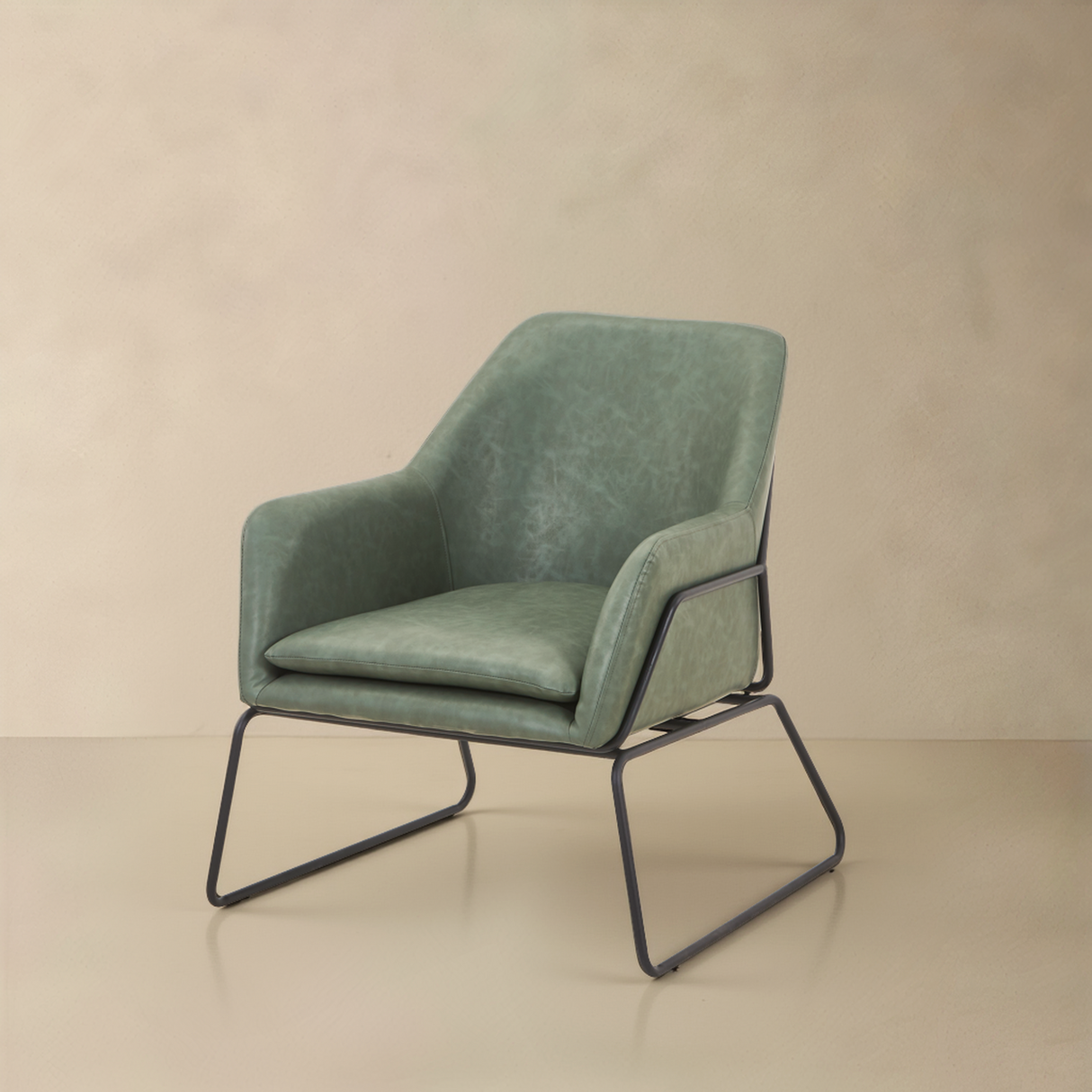 STREAM Leather Lounge Chair, Green, 35"