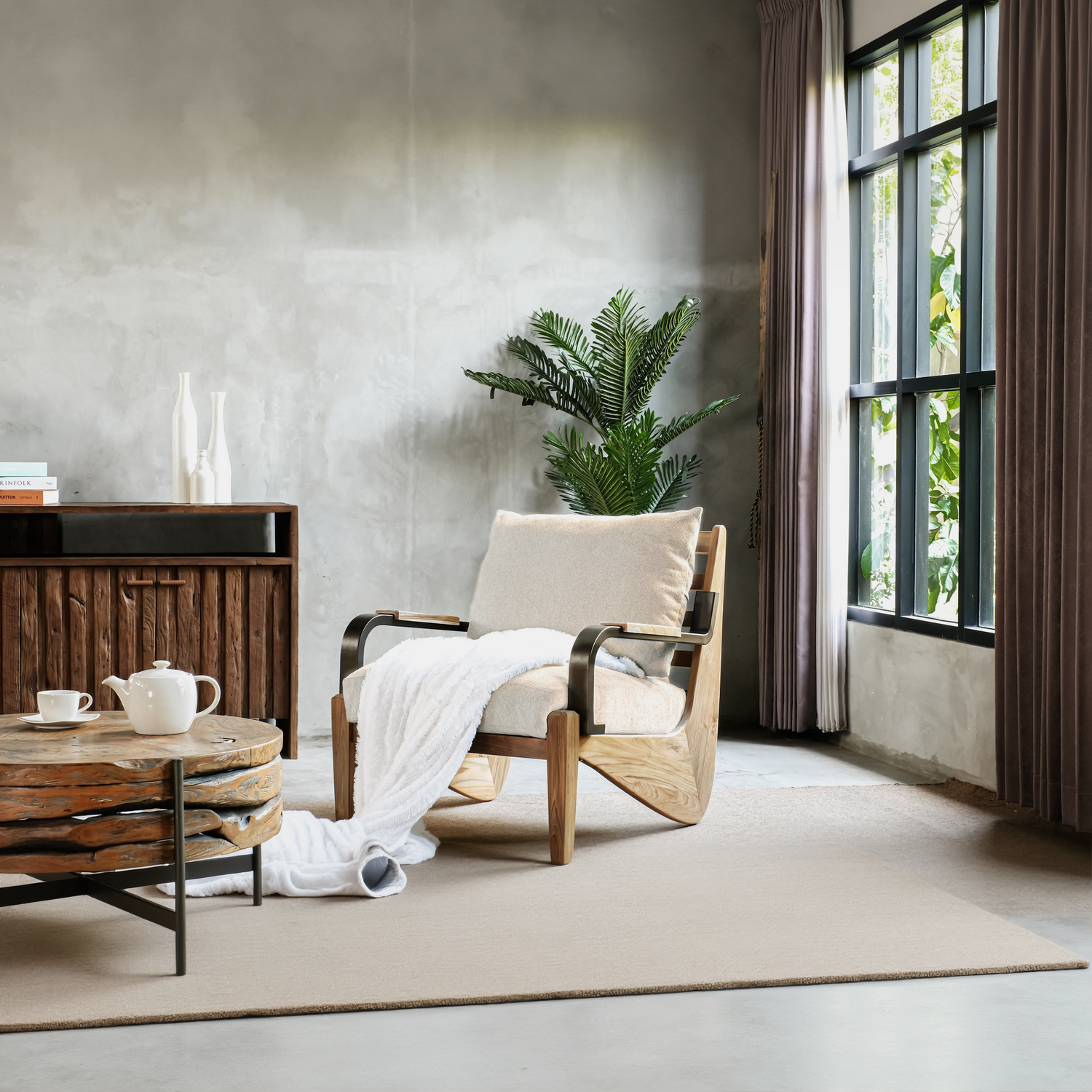 BOREAL Fabric Lounge Chair, Cream, 30.7"