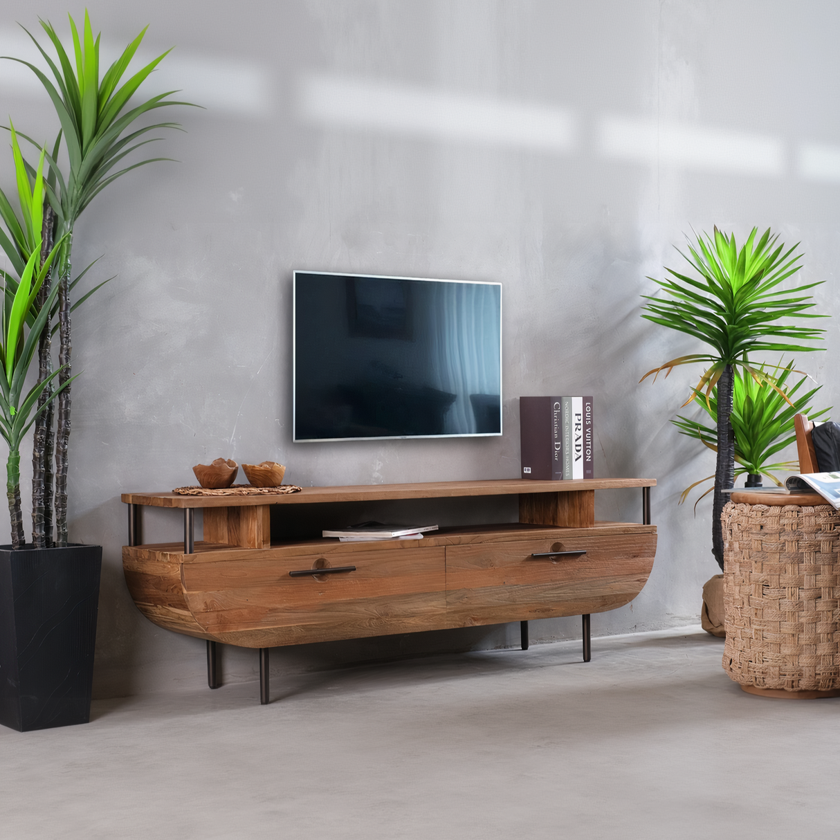 MARIN Solid Teak TV Unit, Natural, 55.1"