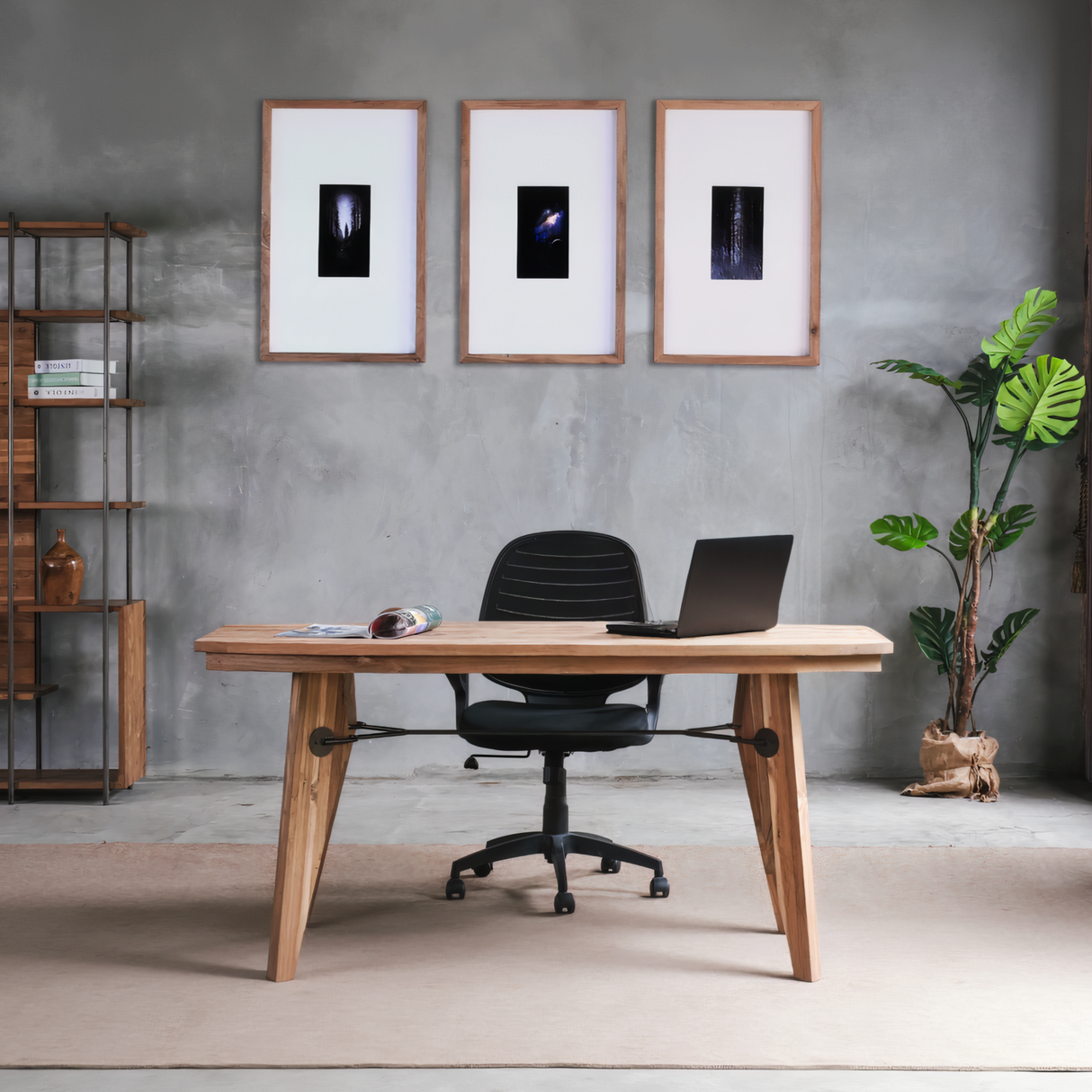 LIAM Bureau en teck massif, naturel, 160cm