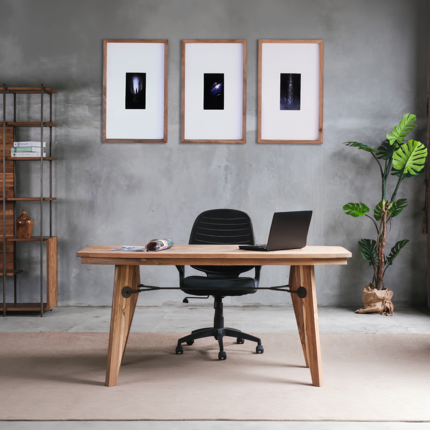 LIAM Bureau en teck massif, naturel, 160cm