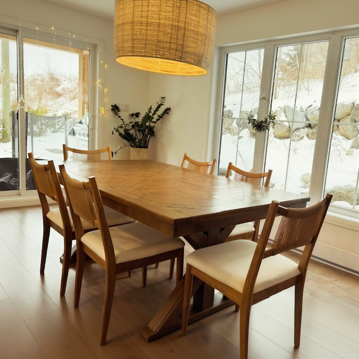 APRIL Chaise de salle à manger en bois massif, crème