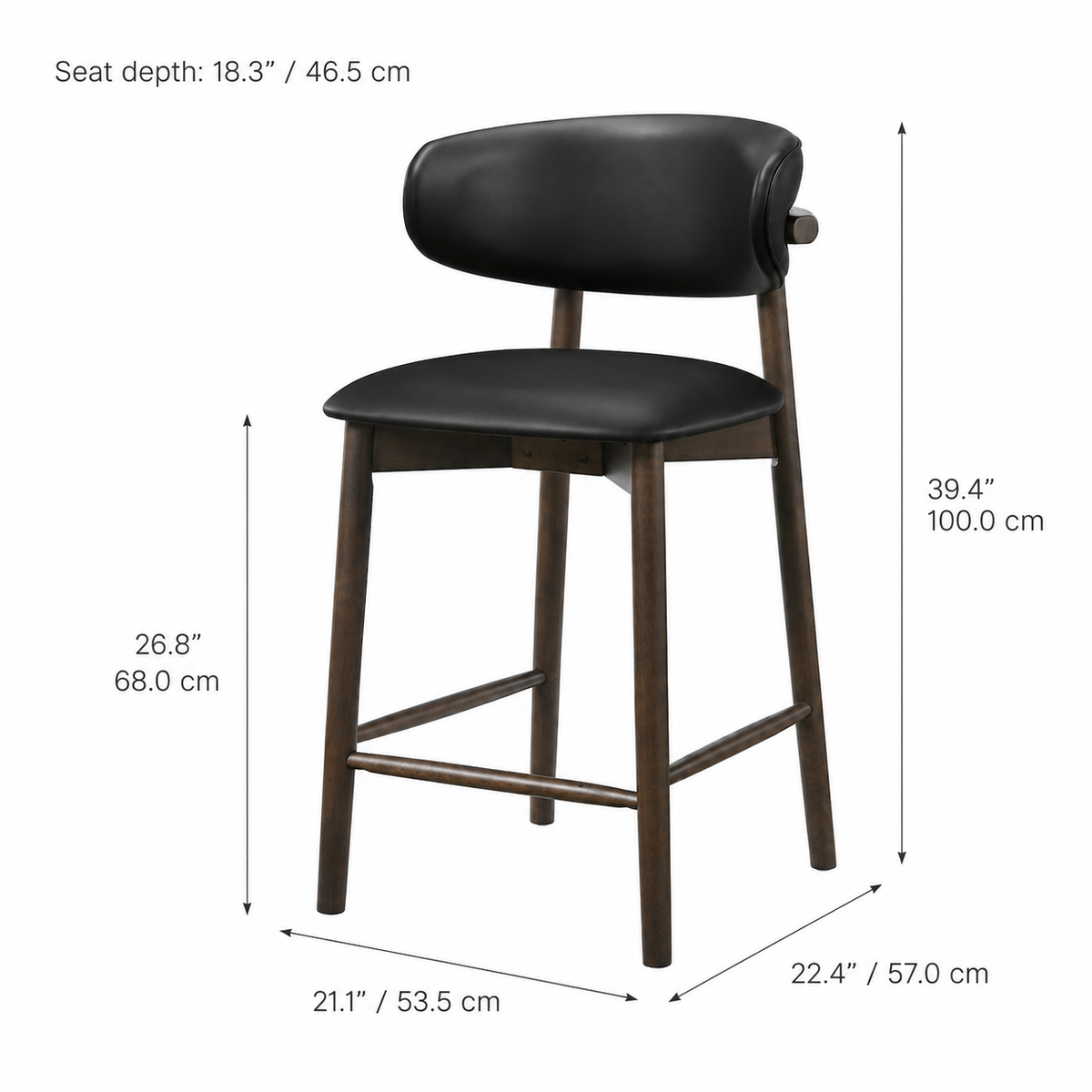 Tabouret de comptoir Blush en bois massif – Noyer et noir