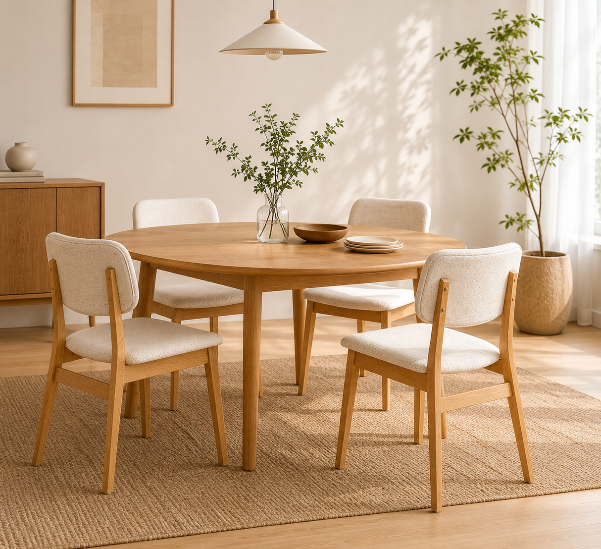 Clara Solid Wood Dining Chair - Natural Oak and Heathered Ivory