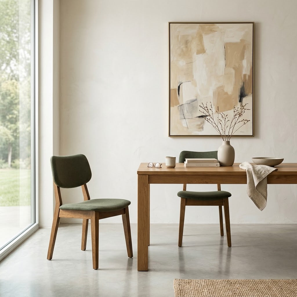 Clara Solid Wood Dining Chair - Smoked Oak and Moss Green