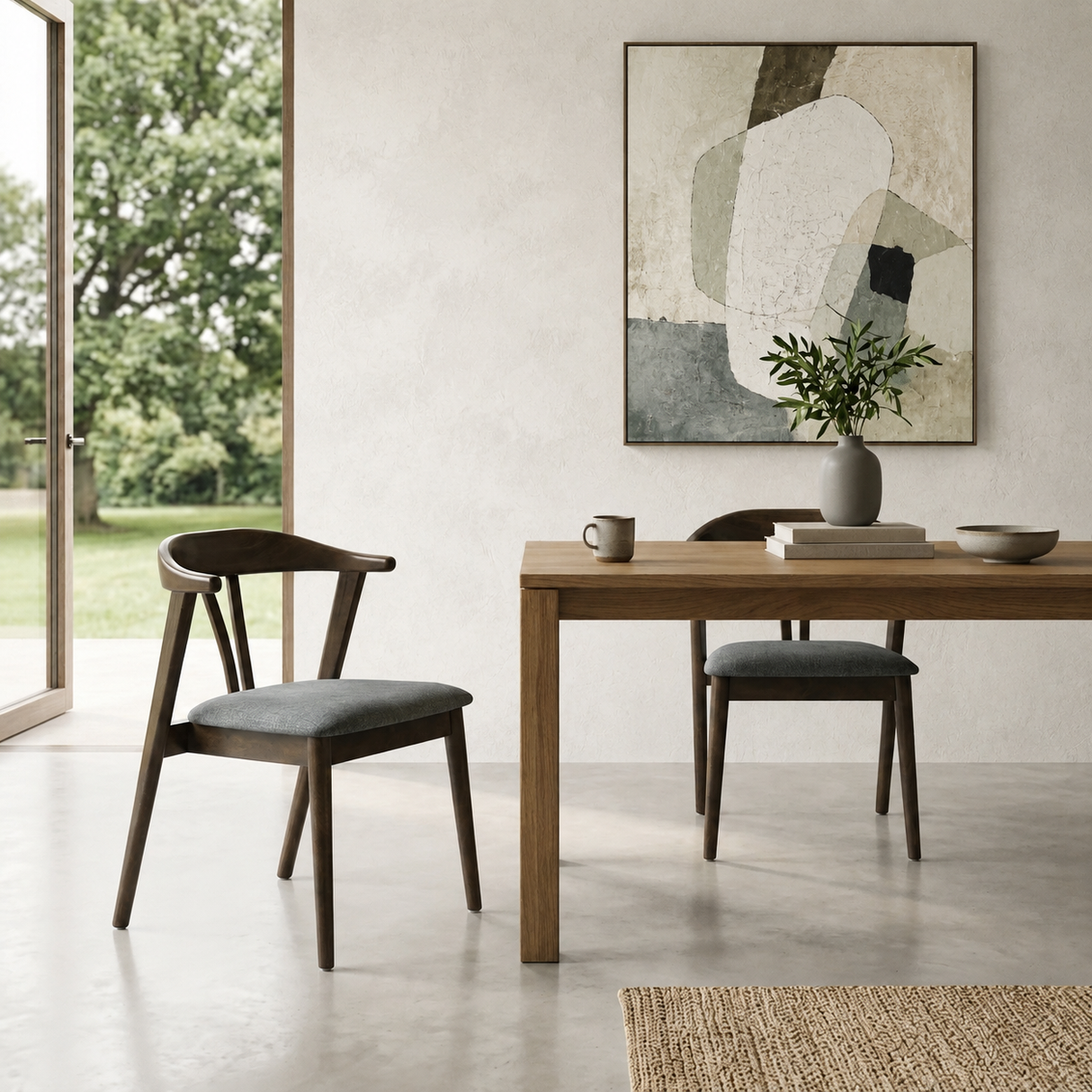 Eliza Solid Wood Dining Chair - Walnut and Textured Slate Grey