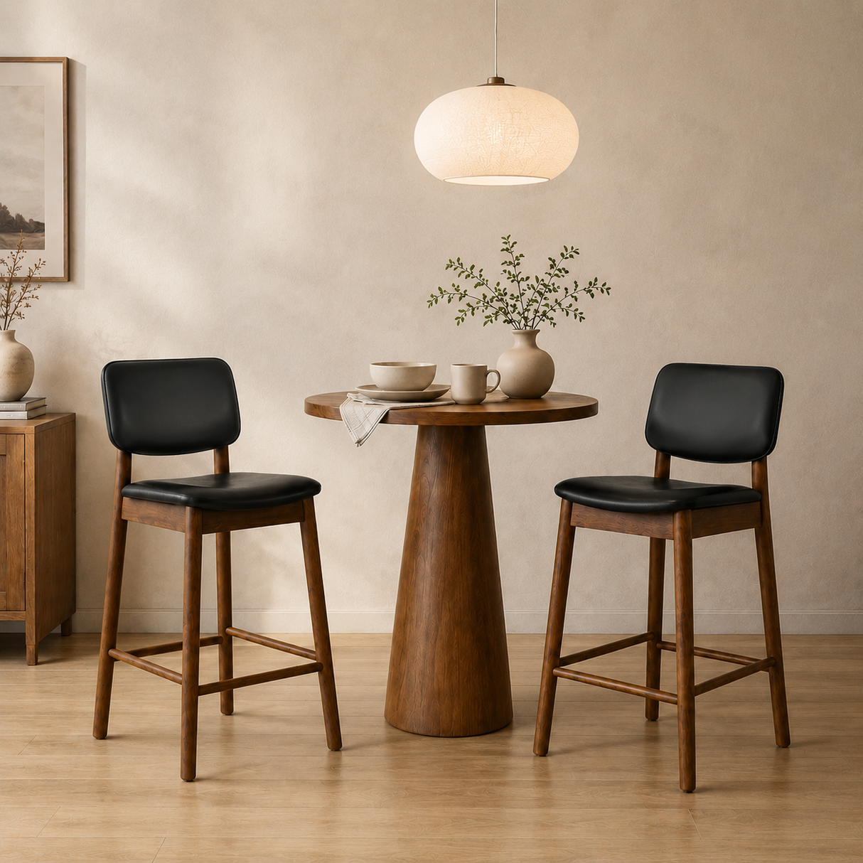 Tabouret de comptoir en bois massif Ivy - Chêne fumé et noir