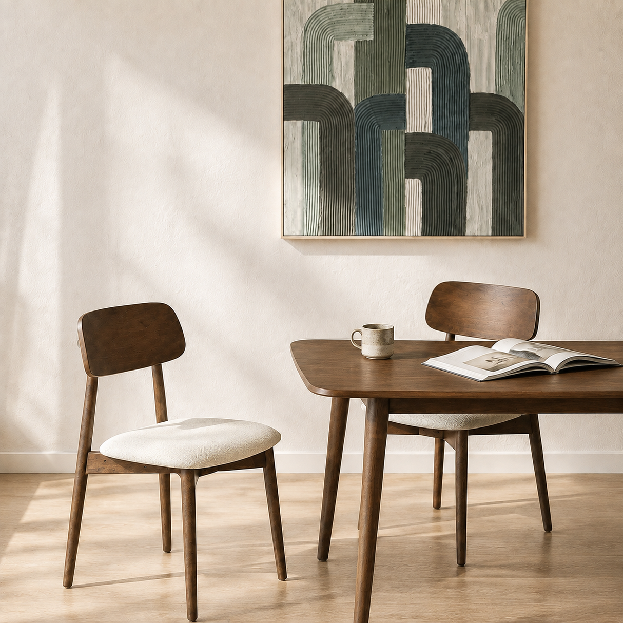 Chaise de salle à manger Landon – Noyer et ivoire chiné