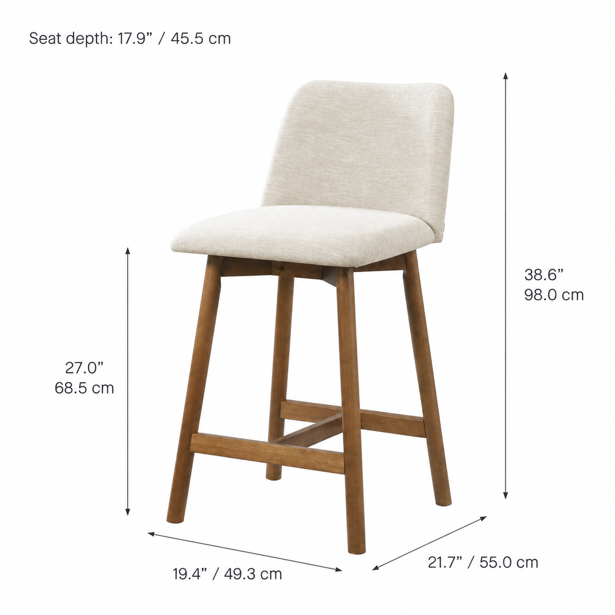 Charlotte Solid Wood Counter Stool - Smoked Oak and Ivory