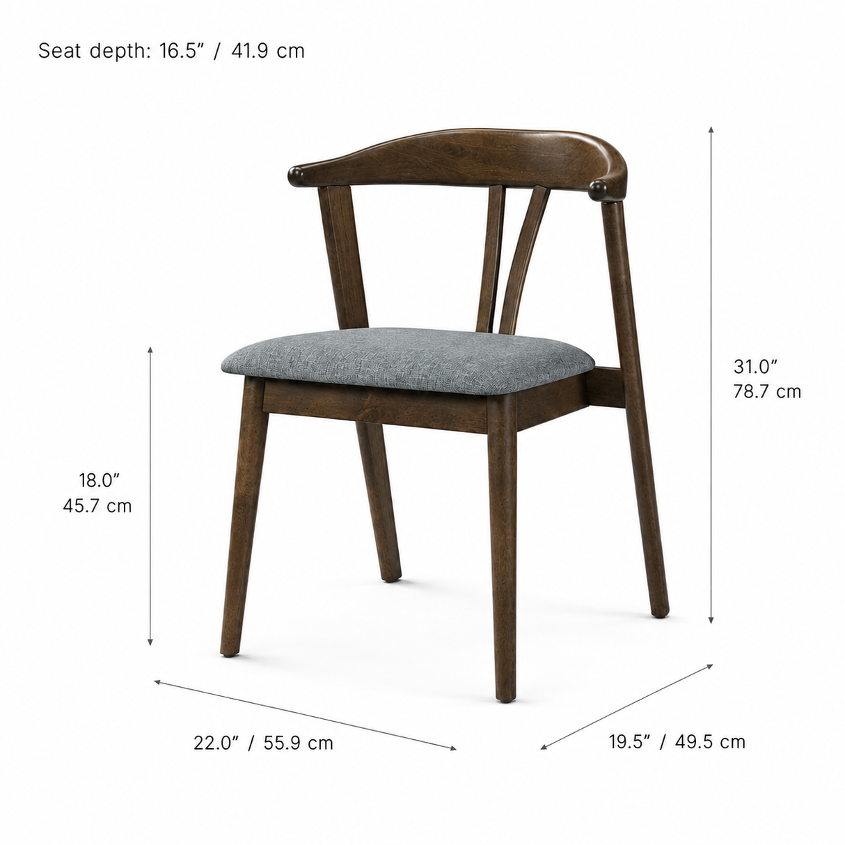 Eliza Solid Wood Dining Chair - Walnut and Textured Slate Grey