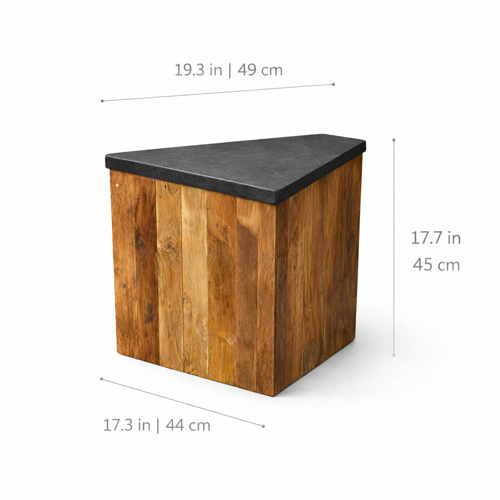 Tecton 17.7" Solid Teak Side Table - Natural Lava Stone Top