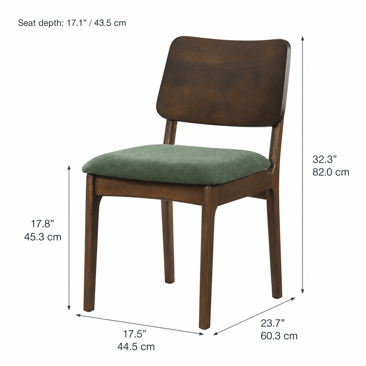 Theo Solid Wood Dining Chair - Walnut and Moss Green