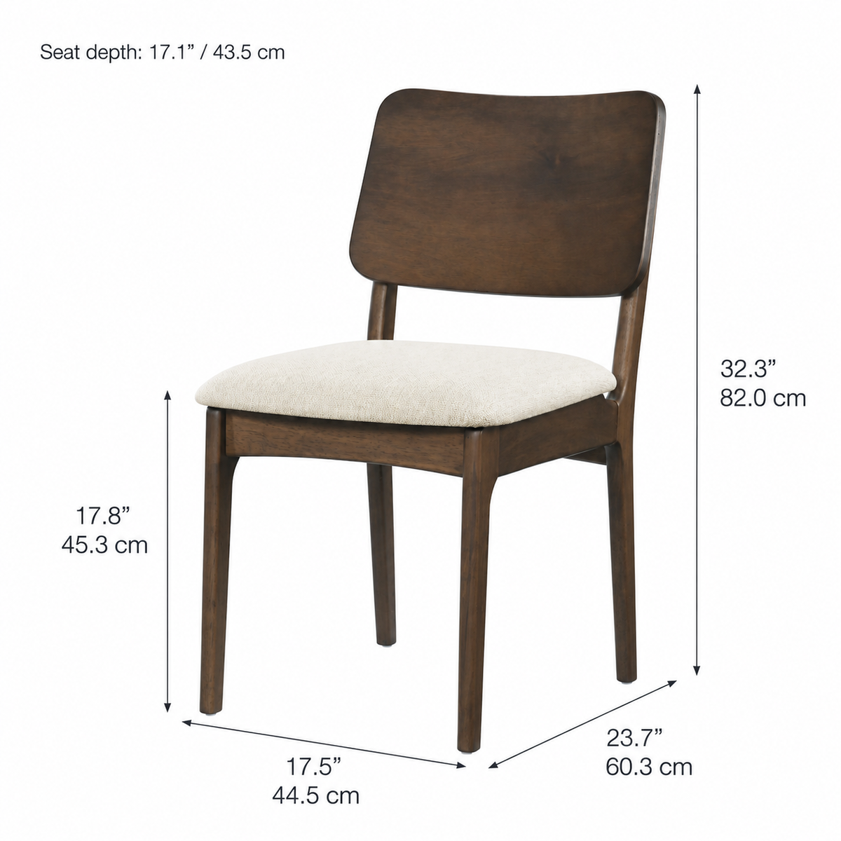 Theo Solid Wood Dining Chair - Walnut and Heathered Ivory