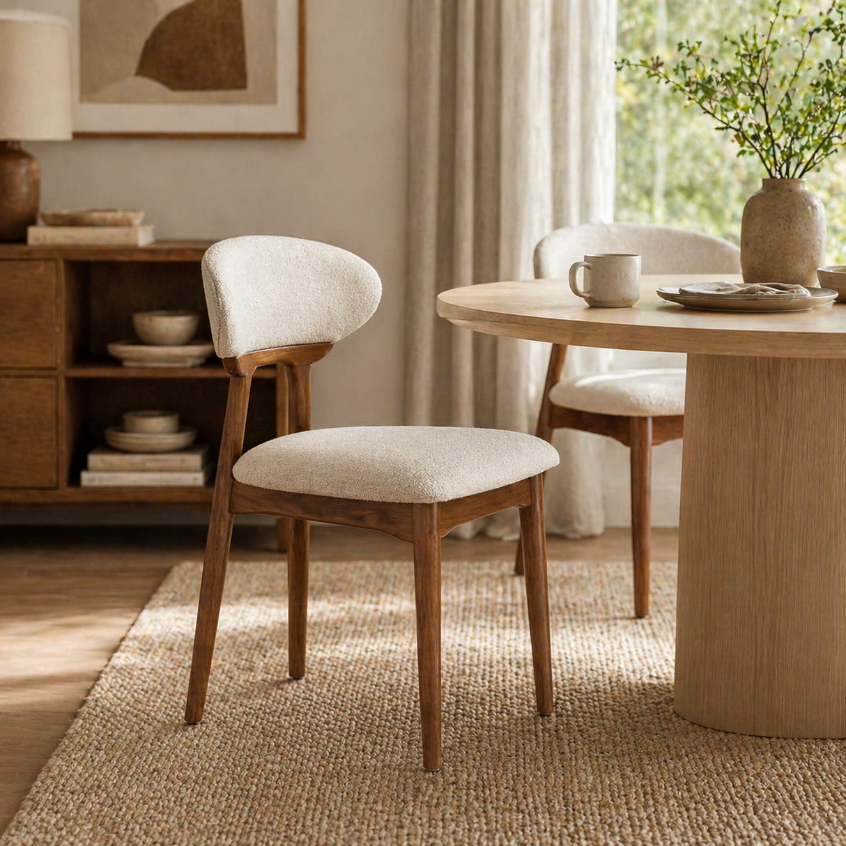 Chaise de salle à manger en bois massif Samantha - Chêne fumé et Ivoire chiné
