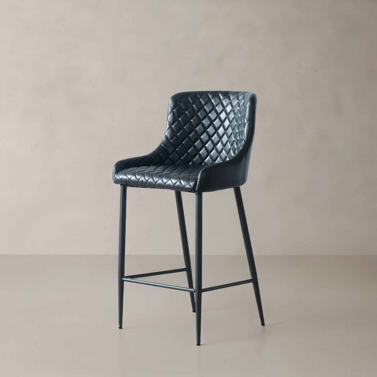 VICTOR Leather Counter Stool, Black, 65cm