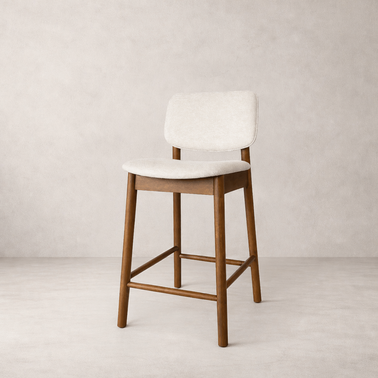 Tabouret de comptoir en bois massif Ivy - Chêne fumé et Ivoire chiné