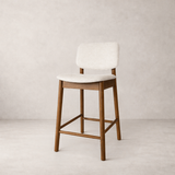 Tabouret de comptoir en bois massif Ivy - Chêne fumé et Ivoire chiné
