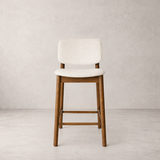 Tabouret de comptoir en bois massif Ivy - Chêne fumé et Ivoire chiné