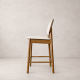 Tabouret de comptoir en bois massif Ivy - Chêne fumé et Ivoire chiné