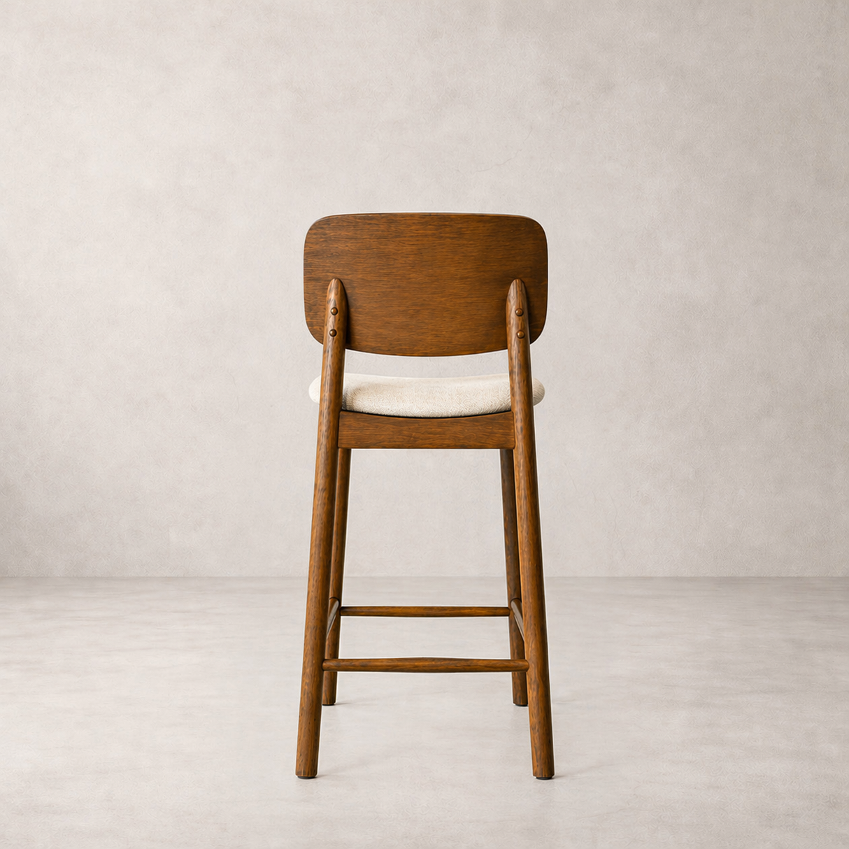 Tabouret de comptoir en bois massif Ivy - Chêne fumé et Ivoire chiné