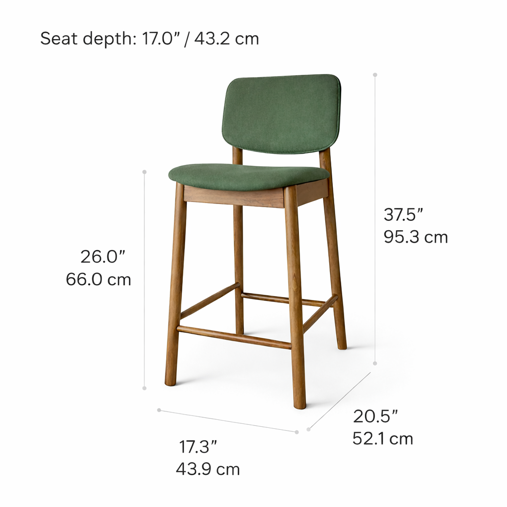 Ivy Solid Wood Counter Stool - Smoked Oak and Moss Green