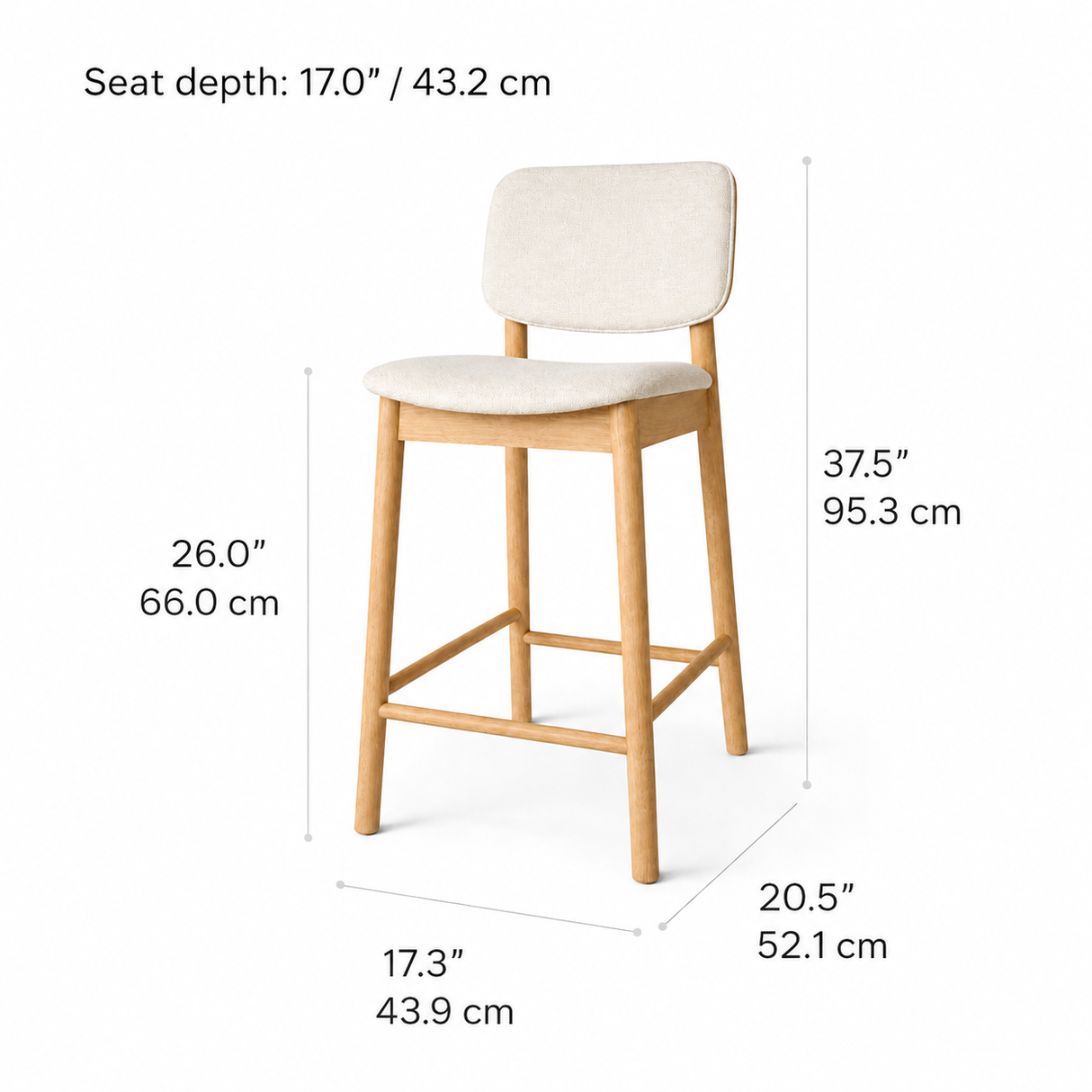 Ivy Solid Wood Counter Stool - Natural Oak and Heathered Ivory