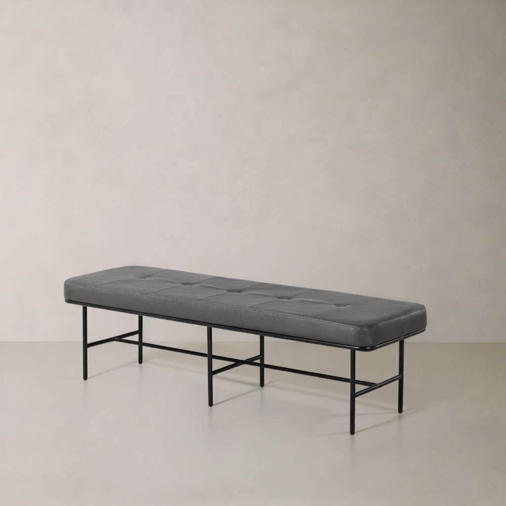 Roma Leather Bench, Grey, 62.9