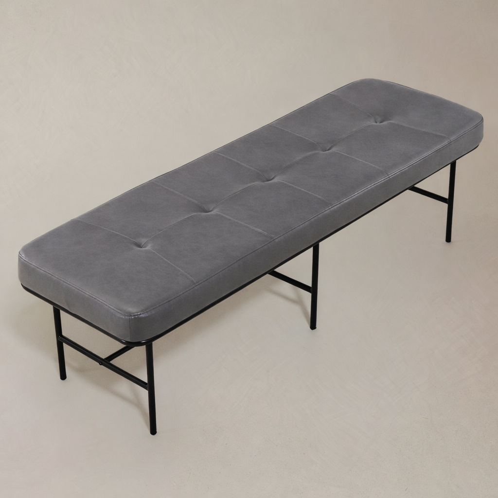 Roma Leather Bench, Grey, 62.9"
