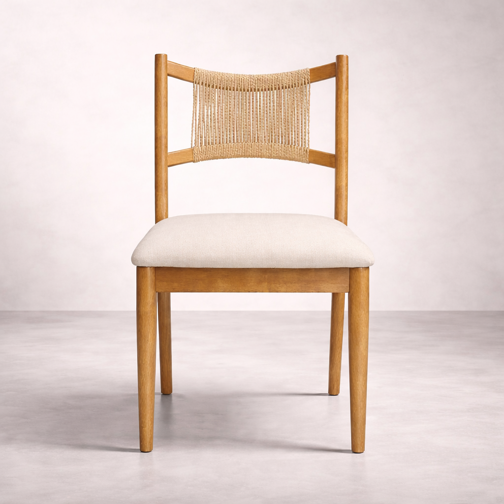 APRIL Chaise de salle à manger en bois massif, crème