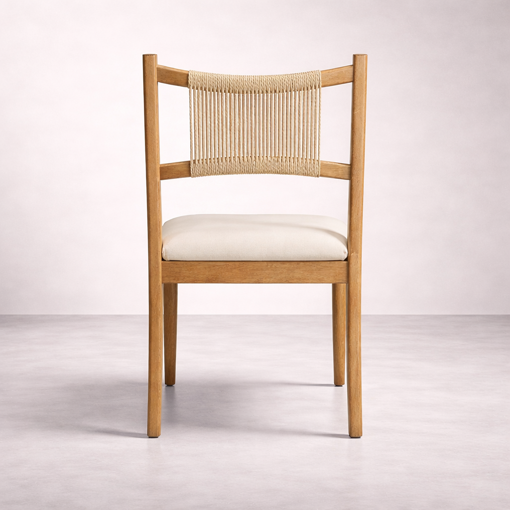 APRIL Chaise de salle à manger en bois massif, crème