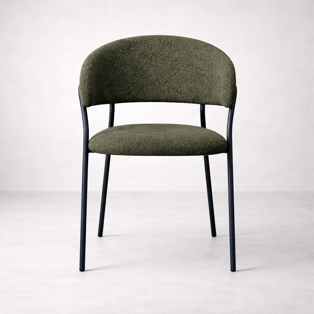 Chaise de salle à manger en tissu bouclé Geneva - Vert olive