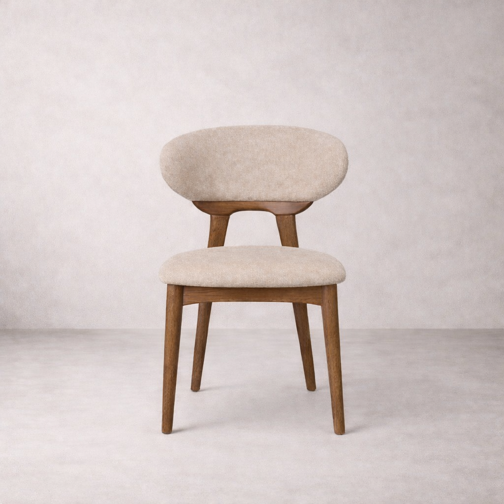 Samantha Solid Wood Dining Chair - Smoked Oak and Soft Sand Beige