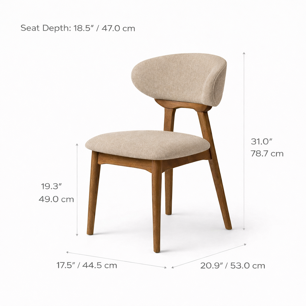 Samantha Solid Wood Dining Chair - Smoked Oak and Soft Sand Beige