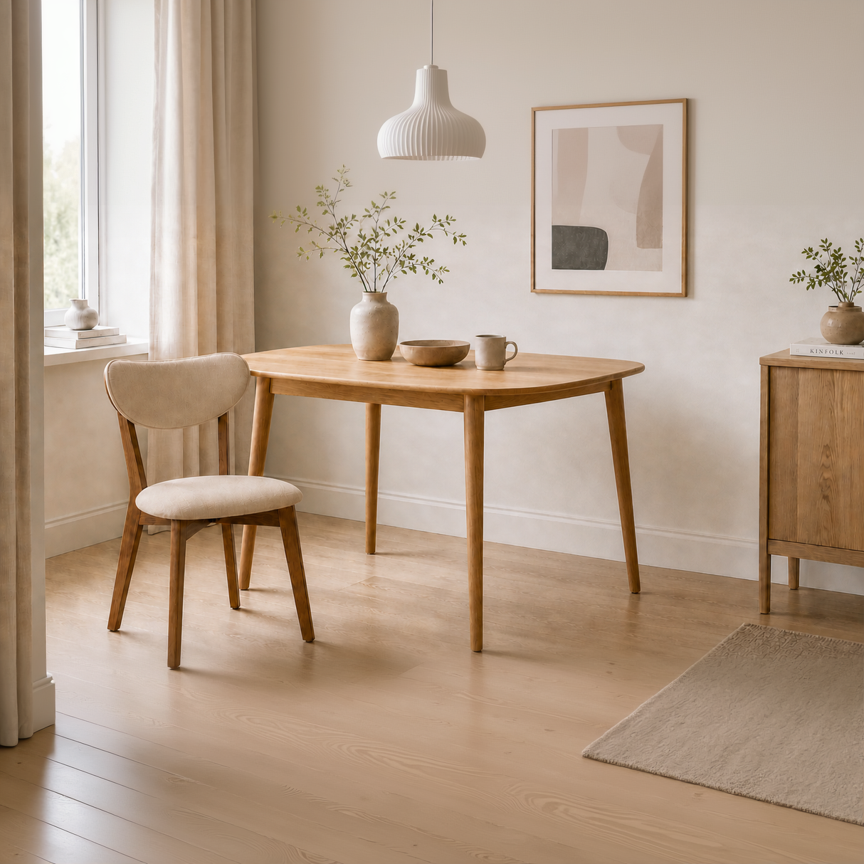 Abby Solid Wood Dining Chair - Smoked Oak and Soft Sand Beige
