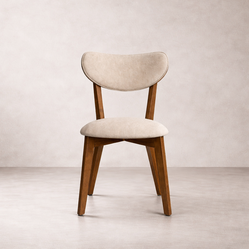 Abby Solid Wood Dining Chair - Smoked Oak and Soft Sand Beige