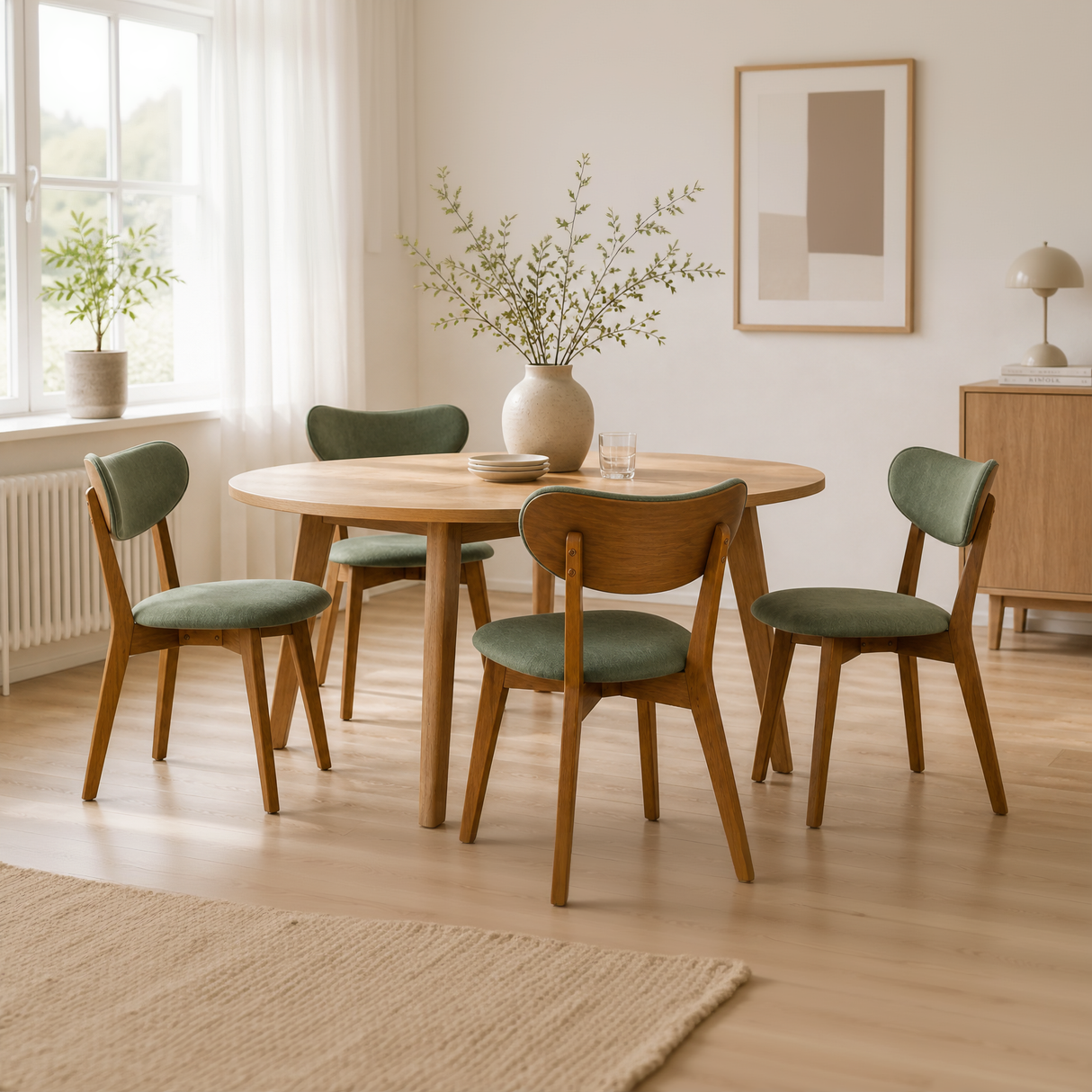 Abby Solid Wood Dining Chair - Smoked Oak and Moss Green