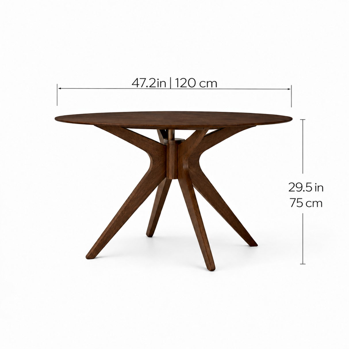 PARIS Table de salle à manger en bois massif, Noyer, 120cm
