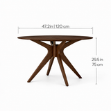 PARIS Table de salle à manger en bois massif, Noyer, 120cm