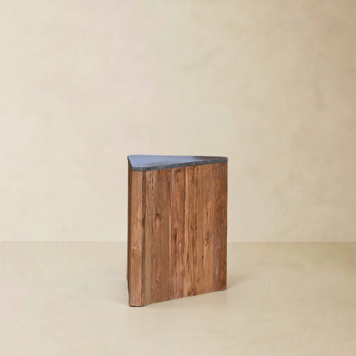 TECTON Solid Teak Side Table, Natural with Lava Stone Top, 60cm