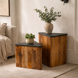 Tecton 23.6" Table d'appoint en teck massif - Plateau en pierre de lave naturelle