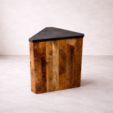 Tecton 17.7" Solid Teak Side Table - Natural Lava Stone Top