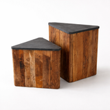 Tecton 23.6" Table d'appoint en teck massif - Plateau en pierre de lave naturelle