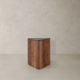 TECTON Solid Teak Side Table, Natural with Lava Stone Top, 60cm
