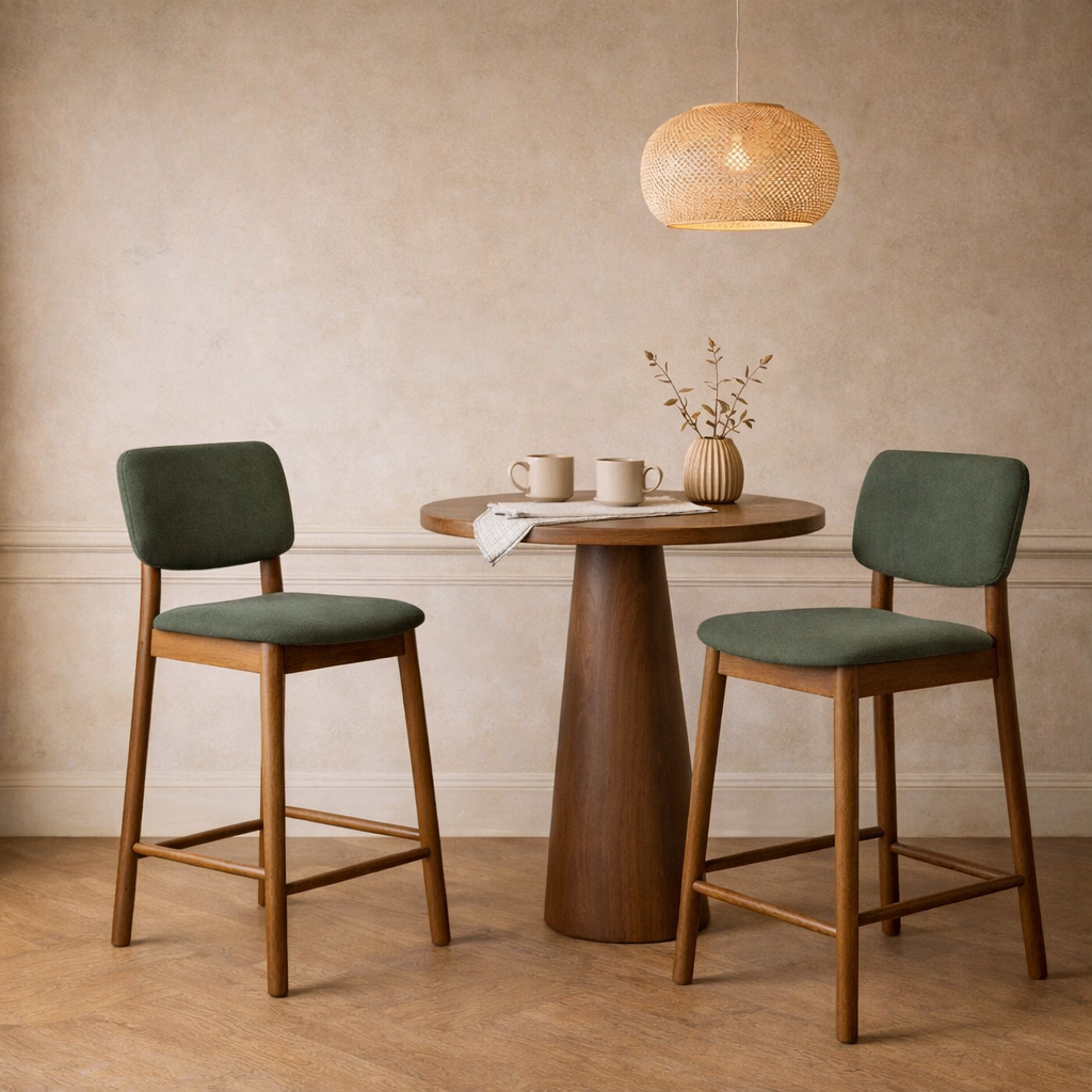 Ivy Solid Wood Counter Stool - Smoked Oak and Moss Green