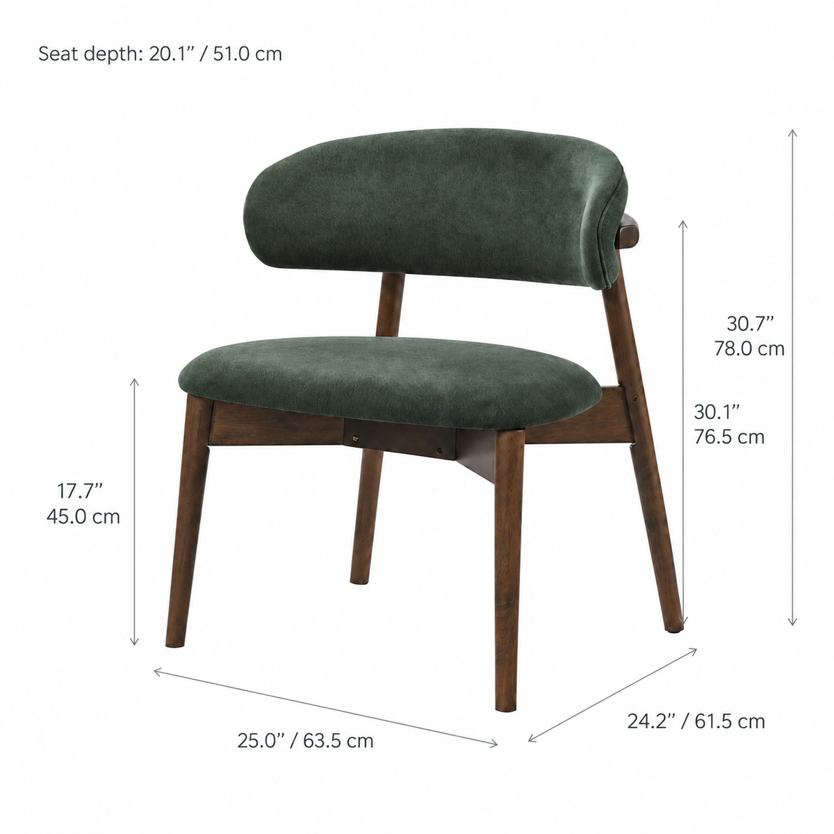 Fauteuil lounge Blush en bois massif – Noyer et vert mousse