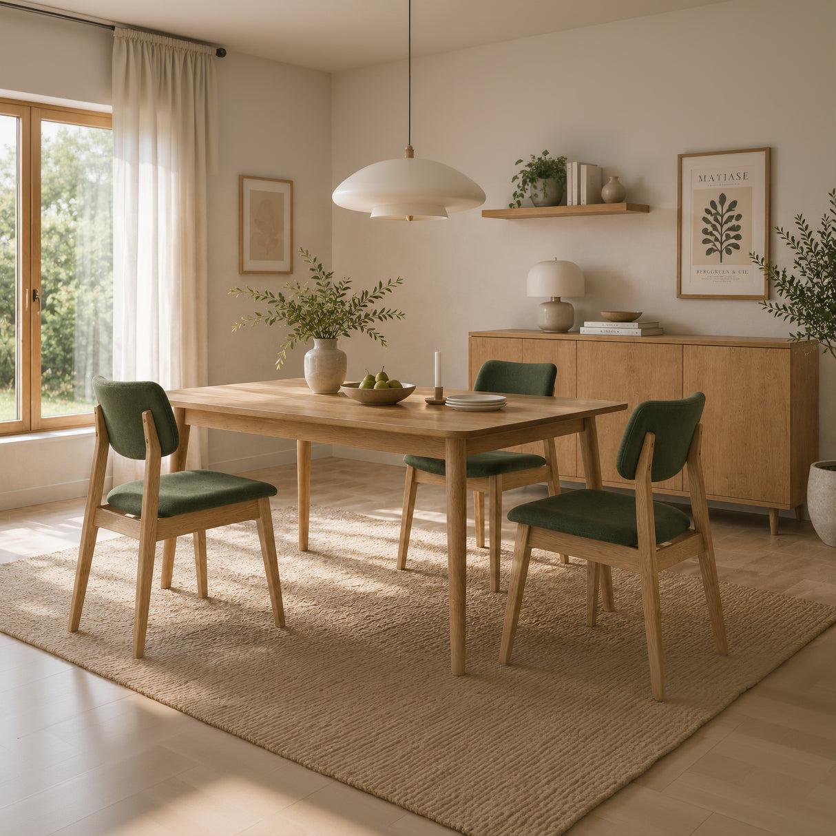 Clara Solid Wood Dining Chair - Natural Oak and Moss Green