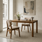 Clara Solid Wood Dining Chair - Smoked Oak and Soft Sand Beige