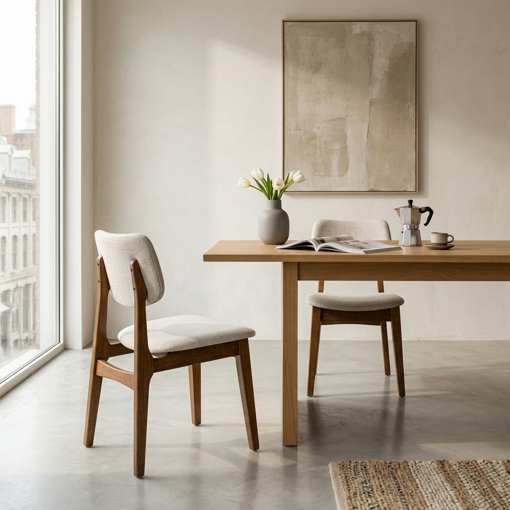 Clara Solid Wood Dining Chair - Smoked Oak and Heathered Ivory